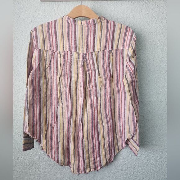 Elan linen coastal top blouse stripe new raw hem - Picture 5 of 9